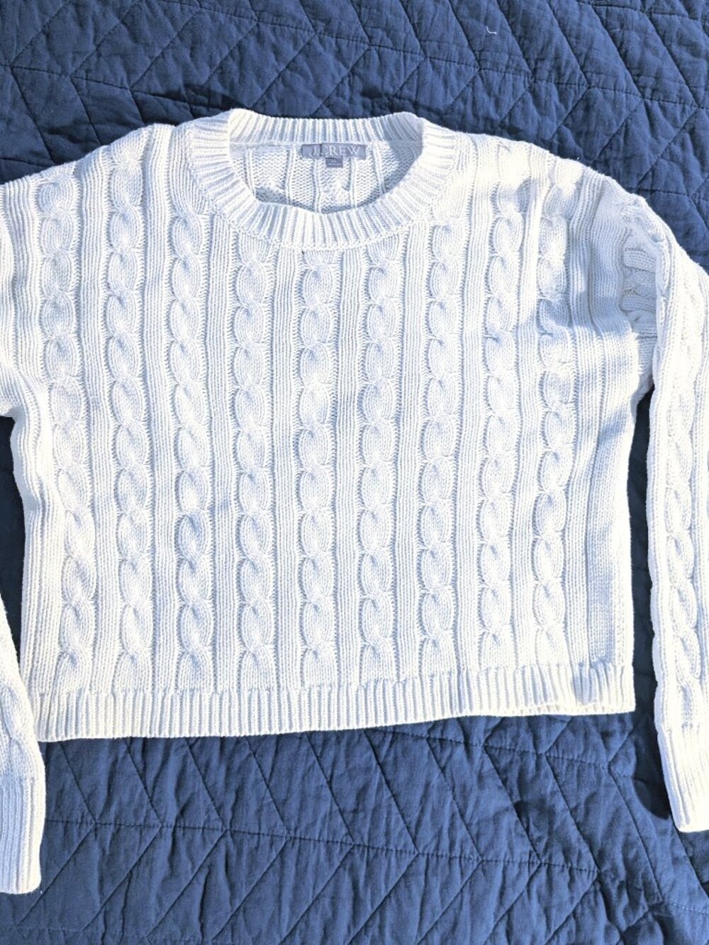 J.CREW 100% Cotton Cable Knit Cropped Sweater White Women Size XS